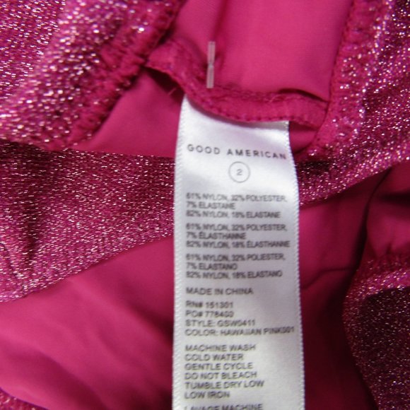 Good American NEW Medium Sz 2 Pink Sparkle Good Waist Cheeky Swim Bottoms Bikini - Picture 7 of 8